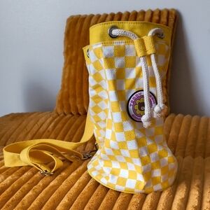 Teddy Fresh Yellow and White Checker Crossbody with Pink Flower Patch